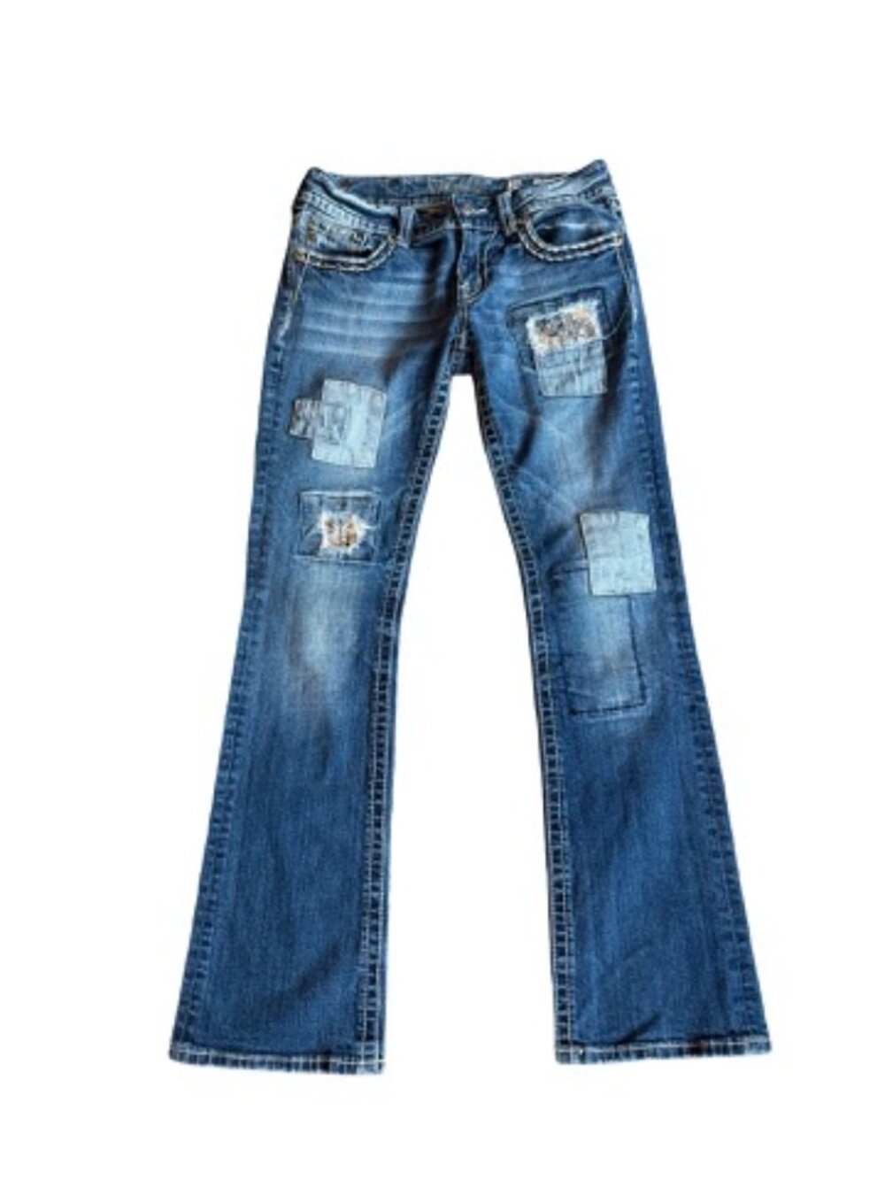 Miss Me JE544OBL Boot Dark Wash Patchwork Sequin Bootcut Jeans Size 29 Women's